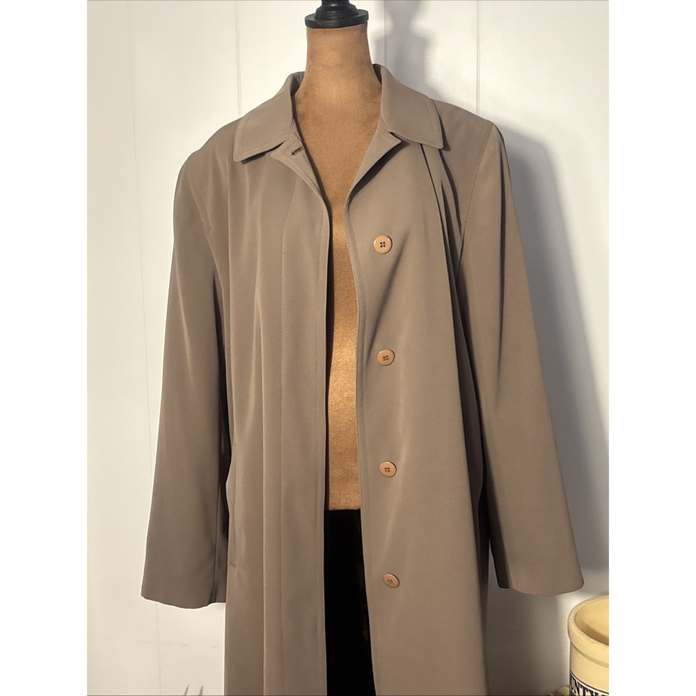Talbots Women Trench Coat With Hidden Buttons Sz 14 Hong Kong Made Taupe